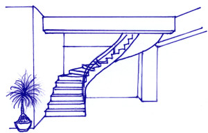 「入門見梯、困難重重」，在西方國家很多建築物中，均喜歡以豪華的旋轉梯做裝飾，若處理不當，易造成沖煞，不可不慎。p1039-a1-03