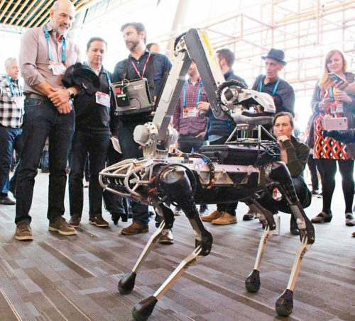 Alphabet集團旗下機器人公司波士頓動力的Spot機器狗，日前在加拿大溫哥華的TED會議上與觀眾互動。公司創辦人雷柏特表示，機器狗照顧長輩或協助子女照顧我們這一代，為時不遠。 p1158-a4-03
