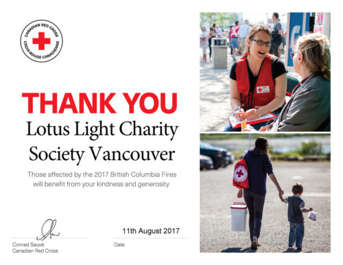 紅十字會頒贈溫哥華華光功德會感謝狀