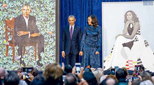 美國前總統歐巴馬伉儷出席它們的肖像展